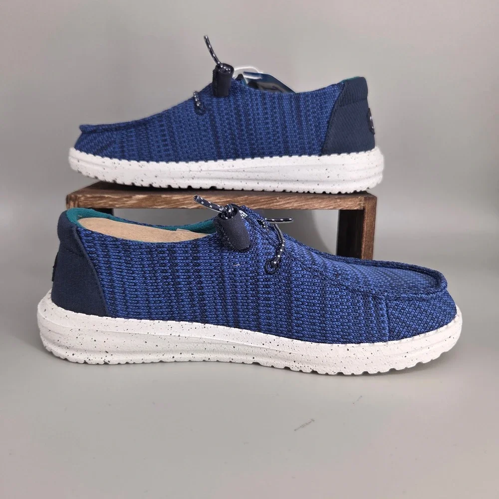 Hey Dude Wendy Sport Mesh Women 5 Navy White Slip On Loafers Lightweight Casual